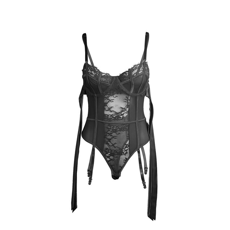 SUBBLIME - 955502 SPITZEN-BODYSUIT MIT SCHLEIFEN UND STRAPSEN SCHWARZ L/XL